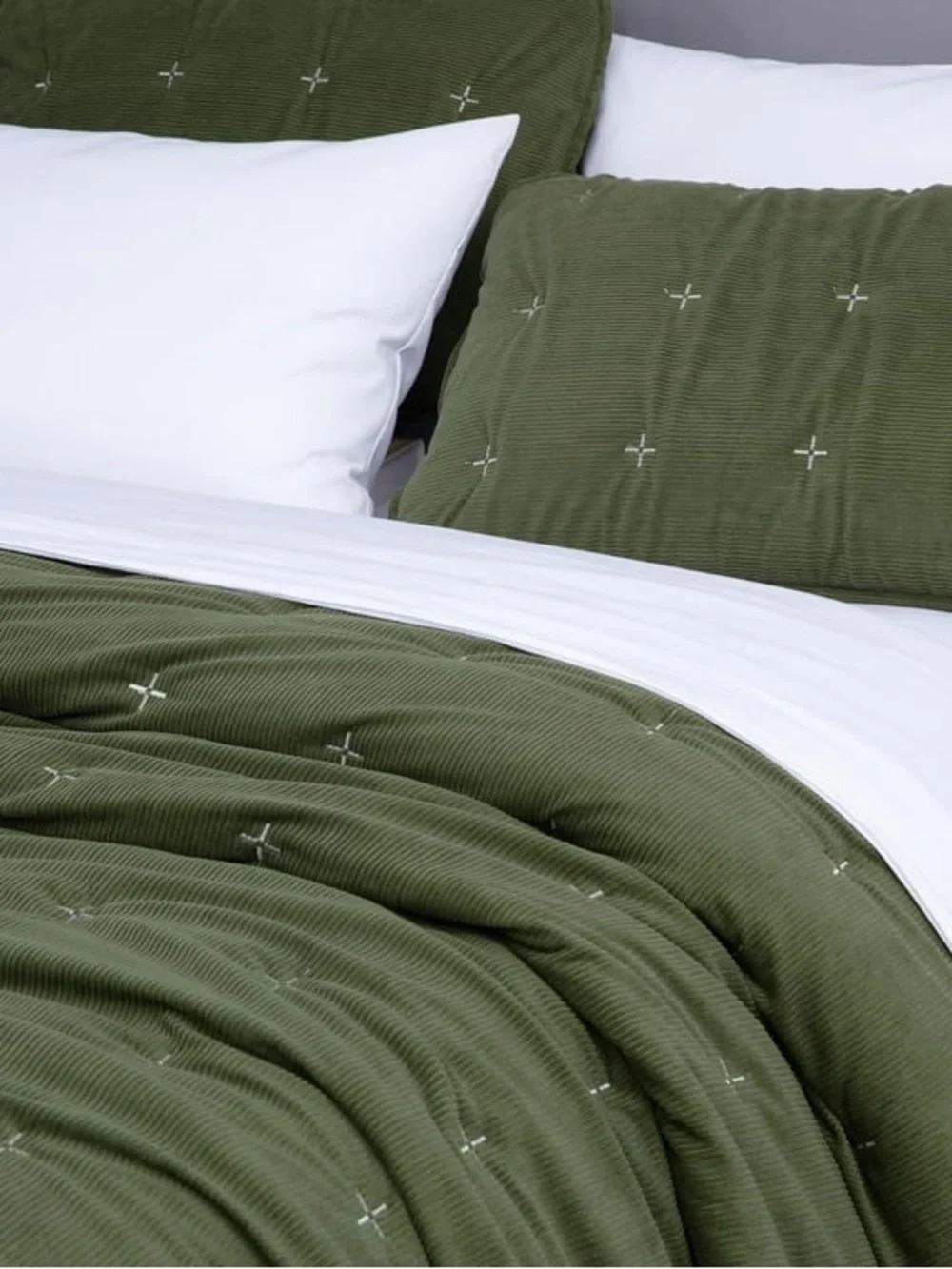 Olive Green Queen 3 piece Quilted Comforter Set